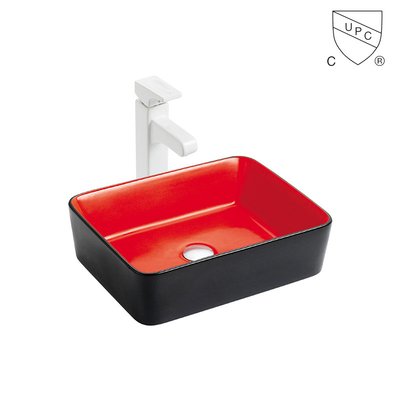 Lavabo rojo de la sobremesa del fregadero para uso general comercial del cuarto de baño y negro de cerámica