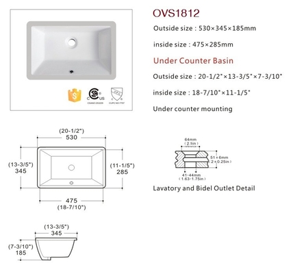 Ada Bathroom Sink Without Faucet vítrea esmaltada atmosférica
