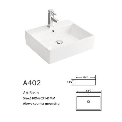 fregadero moldeado integral del cuarto de baño de la encimera fregadero cuadrado del buque de 500 x de 350m m